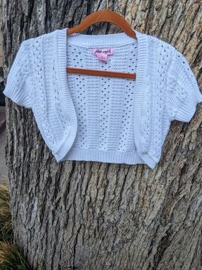 Pink Angel Cropped Open-Front Cotton Sweater Size XL NWT